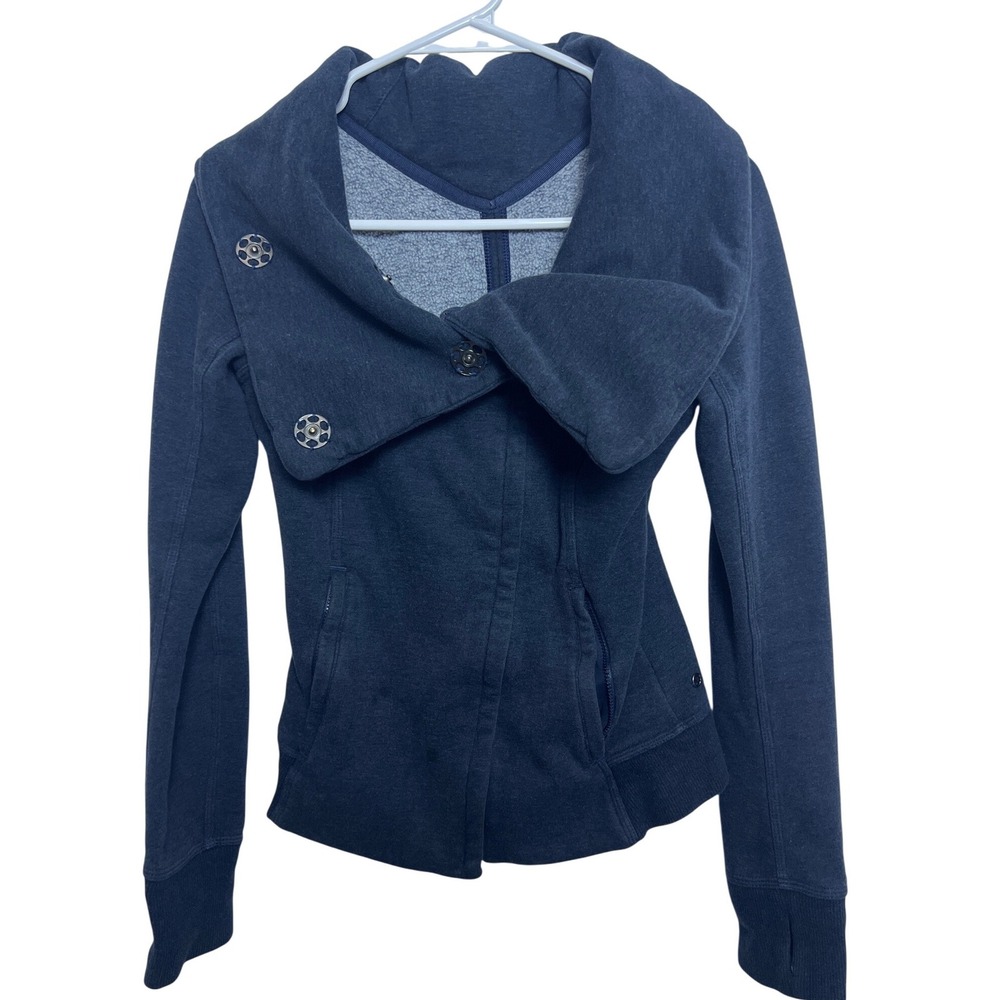 Lululemon Karmacollected Jacket Navy Blue Asymmetrical Snap Funnel 2 Gorpcore